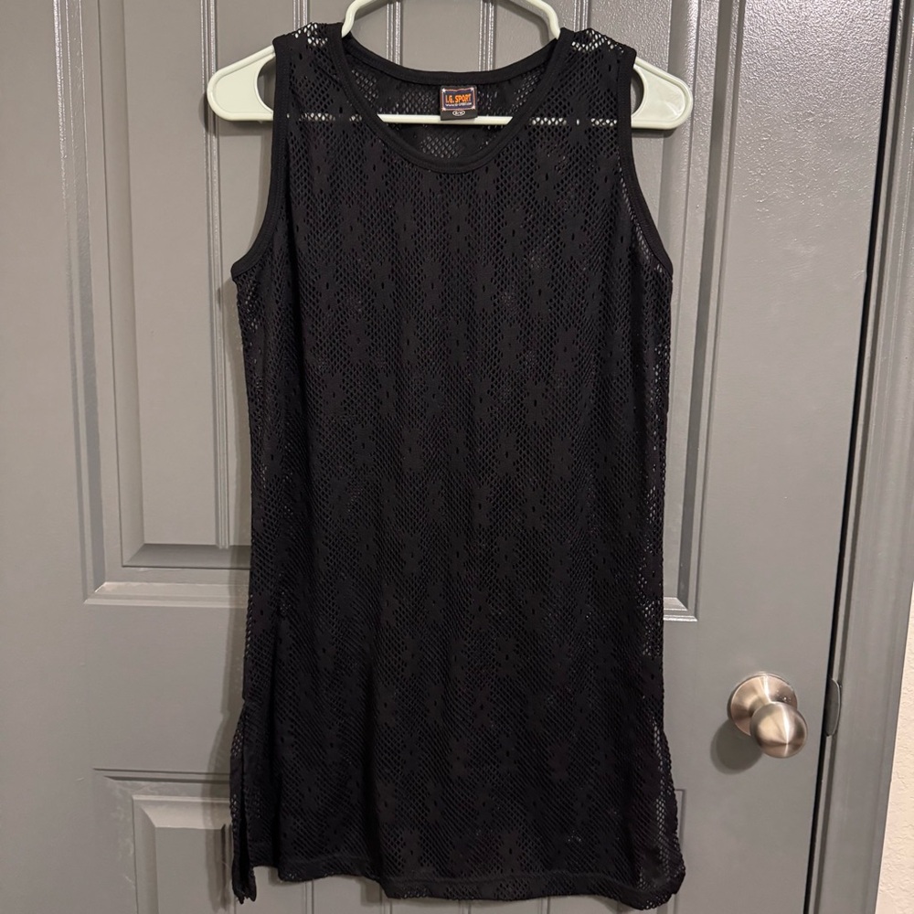 Y2K I.G. Sport Mesh Black Sleeveless Crew Neck Coverup with Flowers